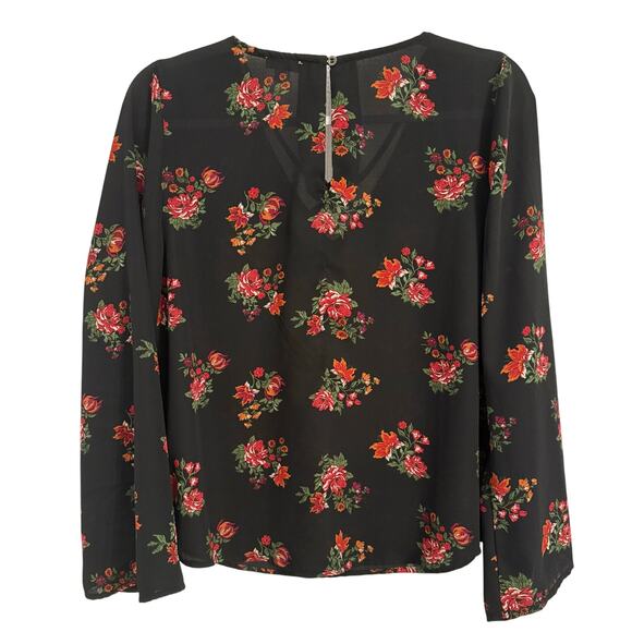 Lily White Woman's L Whimsigoth Floral Strappy Neck 3/4 Wide Sleeve Blouse L - Picture 2 of 8